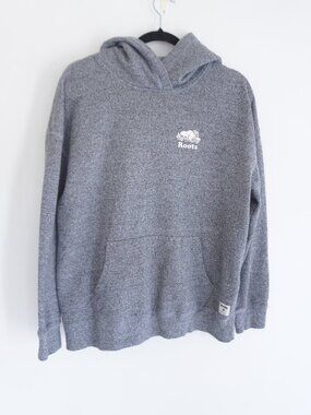 Roots Grey Salt Pepper Logo Graphic Kangaroo Pocket Hooded Sweatshirt Hoodie XL